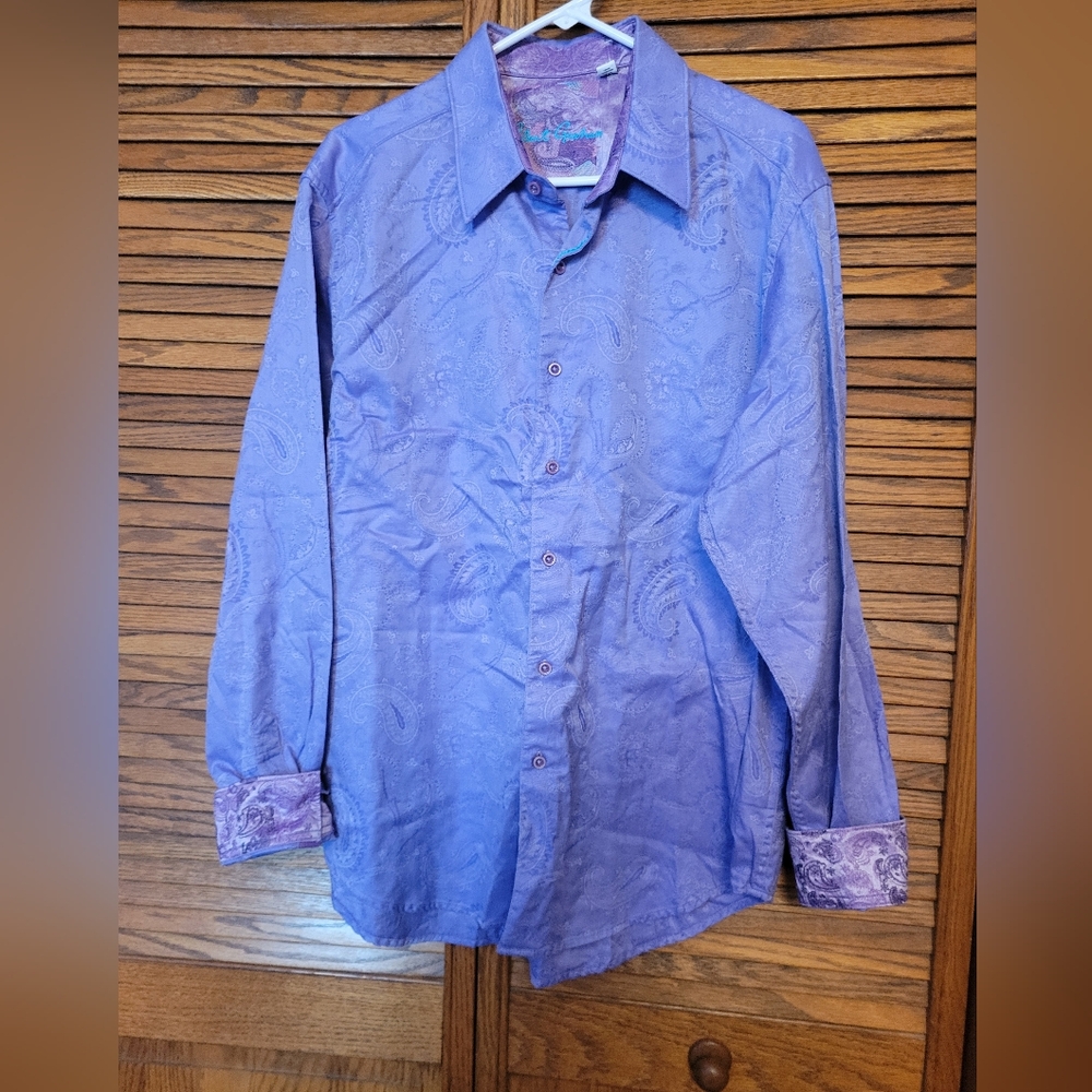 Robert Graham long-sleeved button-down‎ shirt paisley jacquard flip cuff Size XL